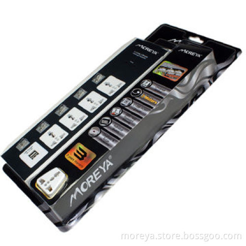 Universal standard power strip with 4 individual-control socket outlets + 2 USB plugs, ABS casing
